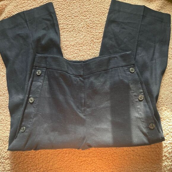 Rebecca Taylor Navy wide leg side button linen blend trouser 12 - Picture 5 of 12